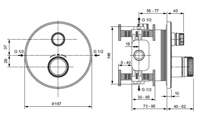 Ideal Standard CeraTherm Navigo - Thermostatische Inbouw Douchekraan, Zijdeglans Zwart A7295XG 2 Ideal Standard CeraTherm Navigo - Thermostatische Inbouw Douchekraan, Zijdeglans Zwart A7295XG - Afbeelding 2