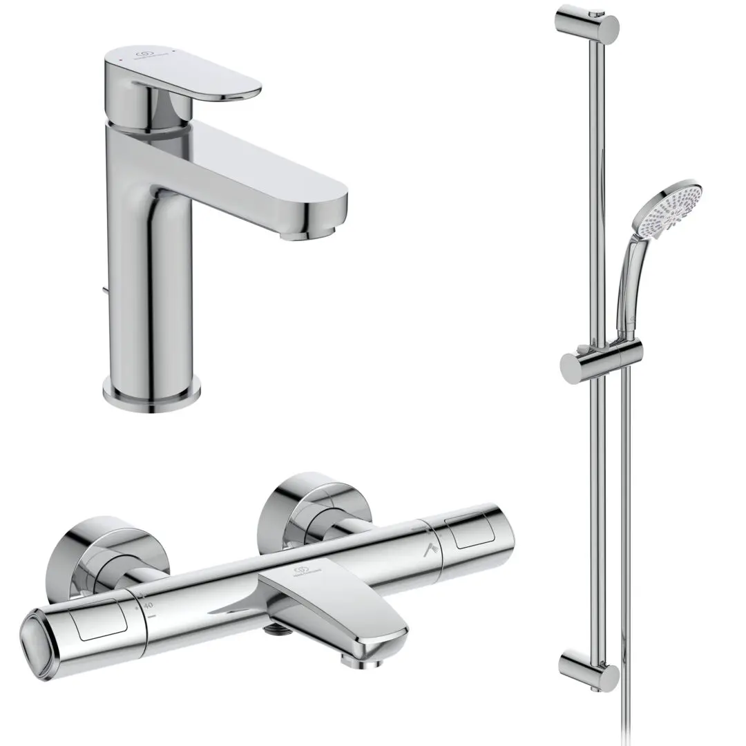 Ideal Standard CeraTherm - Doucheset Met Thermostaat En Wastafelkraan, 3 Stralen, Chroom BC985AA 1 Ideal Standard CeraTherm - Doucheset Met Thermostaat En Wastafelkraan, 3 Stralen, Chroom BC985AA