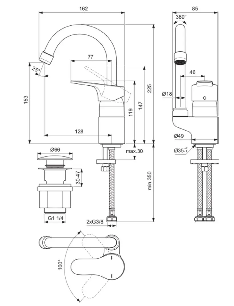 Ideal Standard Cerabase - Wastafelkraan Met Waste Click-Clack, Chroom BC835AA 2 Ideal Standard Cerabase - Wastafelkraan Met Waste Click-Clack, Chroom BC835AA - Afbeelding 2