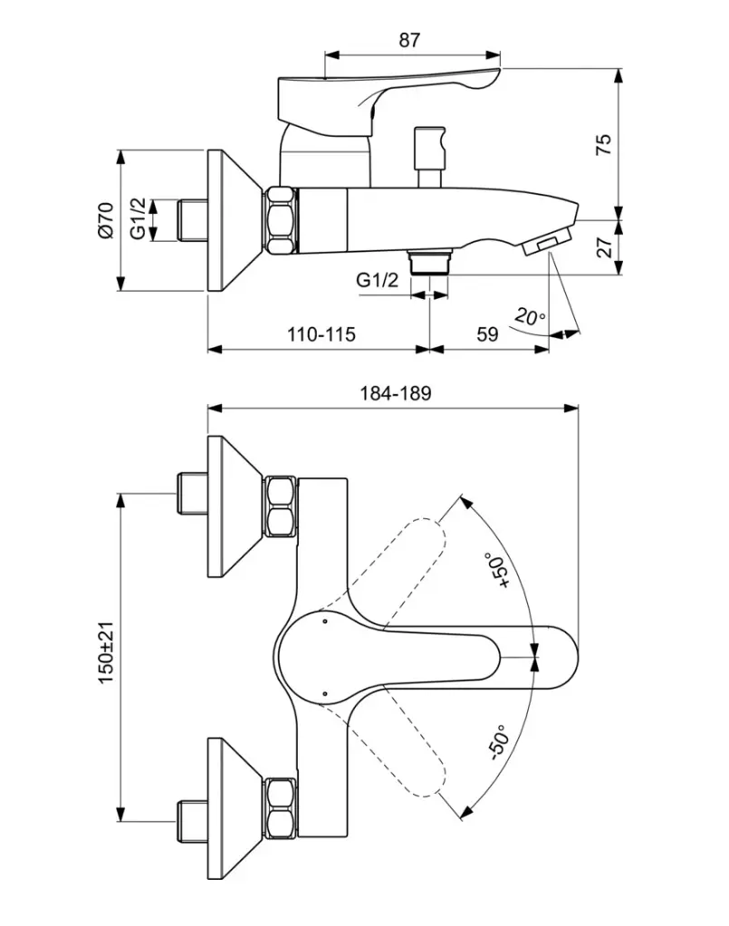 Ideal Standard Alpha - Opbouw Badkraan, Chroom BC654AA 2 Ideal Standard Alpha - Opbouw Badkraan, Chroom BC654AA - Afbeelding 2