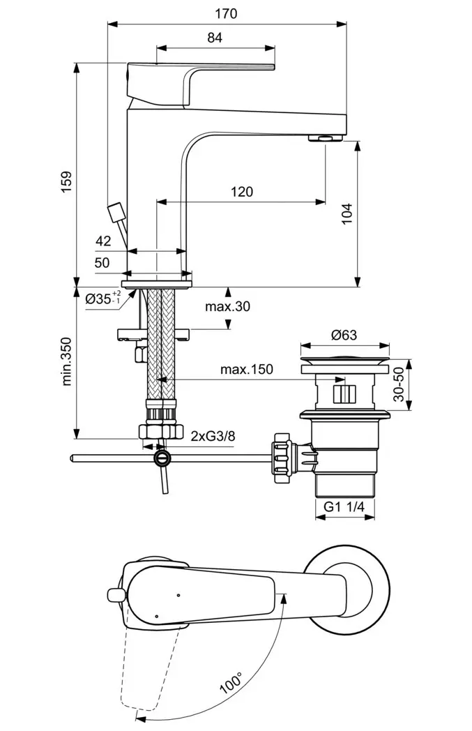 Ideal Standard Cerafine D - Wastafelkraan Met Waste, BlueStart, Chroom BC689AA 2 Ideal Standard Cerafine D - Wastafelkraan Met Waste, BlueStart, Chroom BC689AA - Afbeelding 2