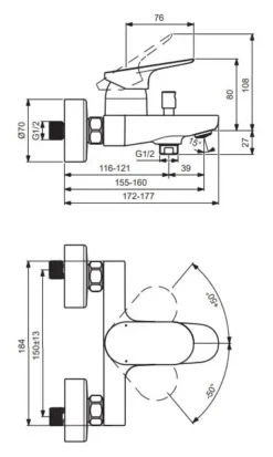 Ideal Standard Ceralife O - Badkraan, Zijde Zwart BE029XG -sanitino 1df062fb518ec0c1d34314a6