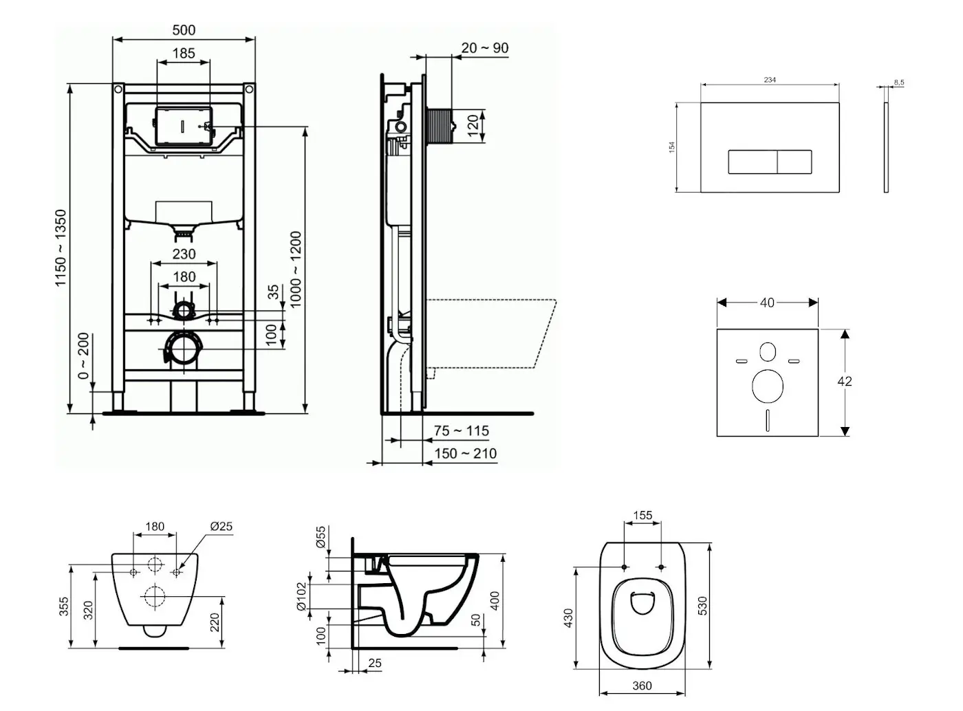 Ideal Standard ProSys - Toiletset- Inbouwreservoir, Closet, WC-zitting Tesi, Oleas M2 Bedieningsplaat, Rimless, SoftClose, Chroom ProSys120M SP9 2 Ideal Standard ProSys - Toiletset- Inbouwreservoir, Closet, WC-zitting Tesi, Oleas M2 Bedieningsplaat, Rimless, SoftClose, Chroom ProSys120M SP9 - Afbeelding 2