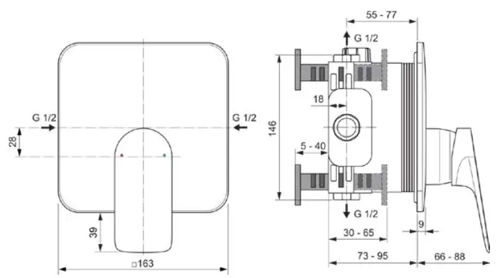 Ideal Standard Ceralife C - Inbouw Douchekraan, Chroom BE062AA 2 Ideal Standard Ceralife C - Inbouw Douchekraan, Chroom BE062AA - Afbeelding 2