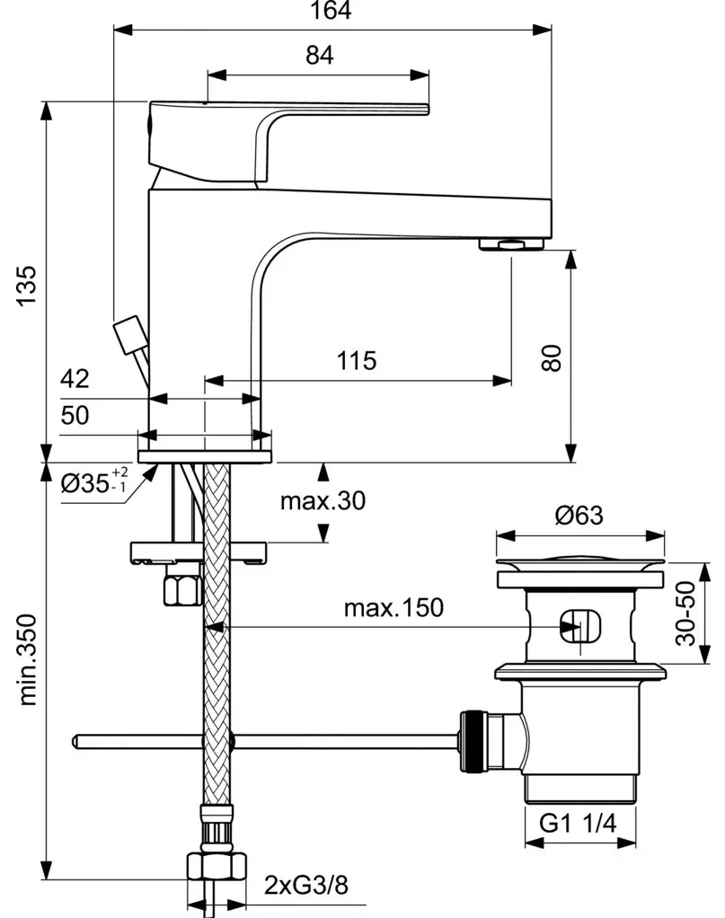 Ideal Standard Cerafine D - Wastafelkraan Met Waste, Chroom BC685AA 2 Ideal Standard Cerafine D - Wastafelkraan Met Waste, Chroom BC685AA - Afbeelding 2