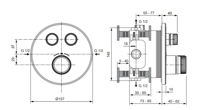 Ideal Standard CeraTherm Navigo - Inbouwthermostaat, Opbouwdeel, 2 Gebruikers, Silver Storm A7296GN 2 Ideal Standard CeraTherm Navigo - Inbouwthermostaat, Opbouwdeel, 2 Gebruikers, Silver Storm A7296GN - Afbeelding 2