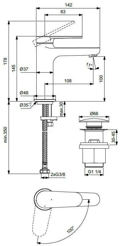 Ideal Standard Cerafine Nuovo - Wastafelkraan Met ClickClack Afvoer, BlueStart, Chroom BD965AA 2 Ideal Standard Cerafine Nuovo - Wastafelkraan Met ClickClack Afvoer, BlueStart, Chroom BD965AA - Afbeelding 2