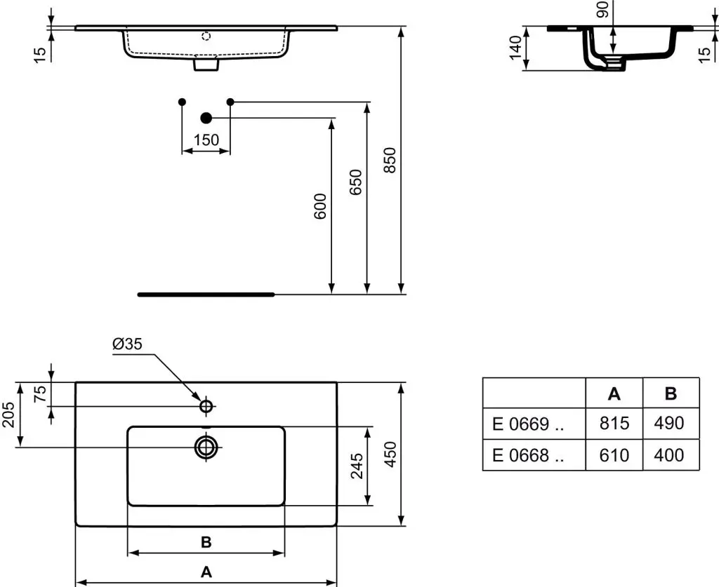 Ideal Standard Tempo - Meubelwastafel 61x46x14 Cm, Met Overloop, 1 Kraangat, Wit E066801 2 Ideal Standard Tempo - Meubelwastafel 61x46x14 Cm, Met Overloop, 1 Kraangat, Wit E066801 - Afbeelding 2