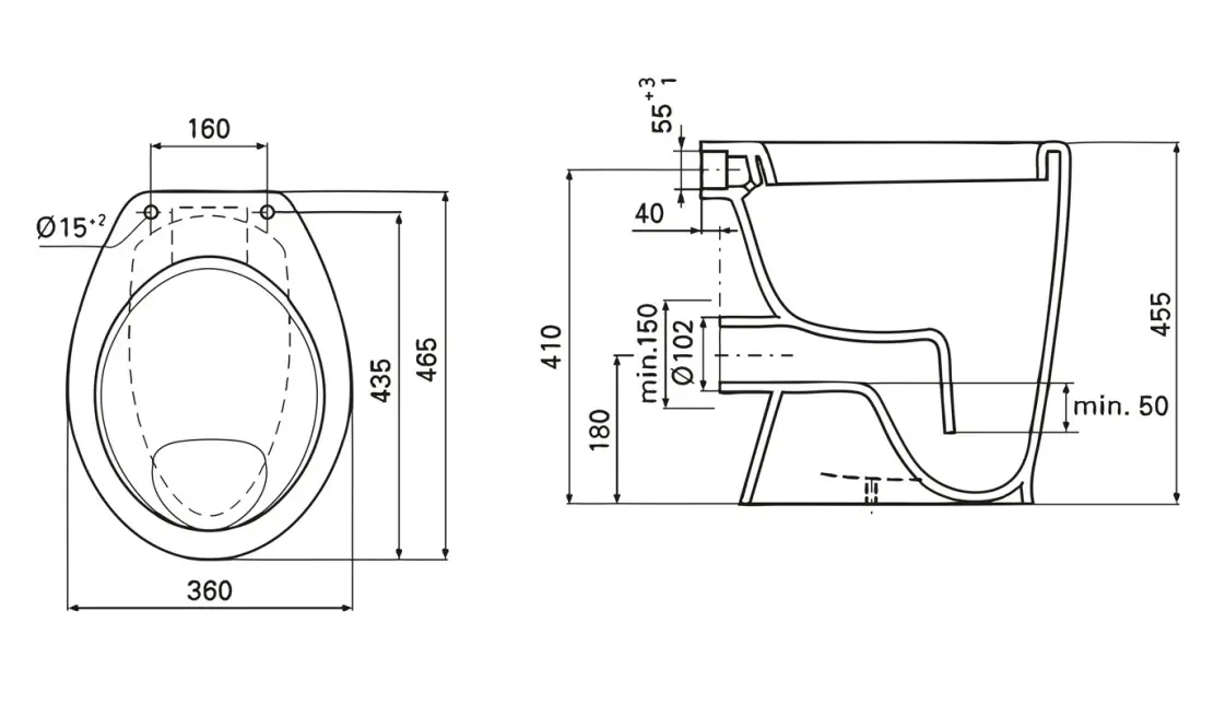 Ideal Standard Eurovit - Staande Wc, Barrièrevrij, Vlakspoel, Wit V311601 2 Ideal Standard Eurovit - Staande Wc, Barrièrevrij, Vlakspoel, Wit V311601 - Afbeelding 2
