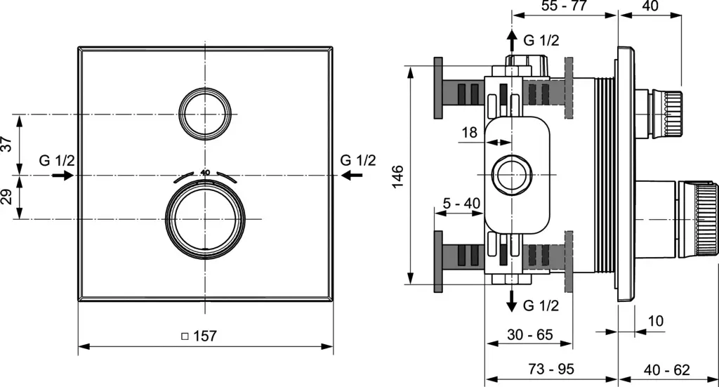 Ideal Standard CeraTherm Navigo - Inbouwthermostaat, Opbouwdeel, Silver Storm A7301GN 2 Ideal Standard CeraTherm Navigo - Inbouwthermostaat, Opbouwdeel, Silver Storm A7301GN - Afbeelding 2