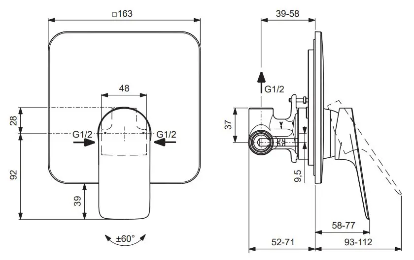 Ideal Standard Ceralife C - Inbouw Douchekraan, Met Huis, Chroom BE060AA 2 Ideal Standard Ceralife C - Inbouw Douchekraan, Met Huis, Chroom BE060AA - Afbeelding 2