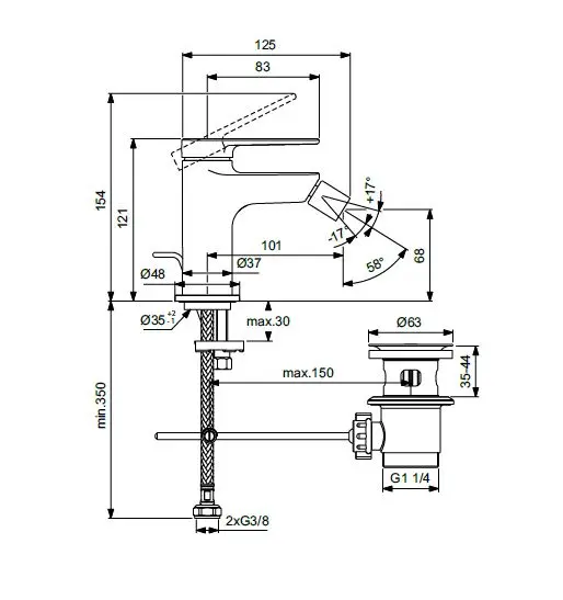 Ideal Standard Cerafine Nuovo - Bidetkraan Met Afvoergarnituur, Chroom BD775AA 2 Ideal Standard Cerafine Nuovo - Bidetkraan Met Afvoergarnituur, Chroom BD775AA - Afbeelding 2