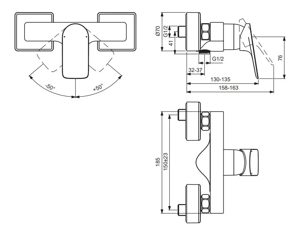 Ideal Standard Ceralife C - Douchekraan, Zijde Zwart BE066XG 2 Ideal Standard Ceralife C - Douchekraan, Zijde Zwart BE066XG - Afbeelding 2