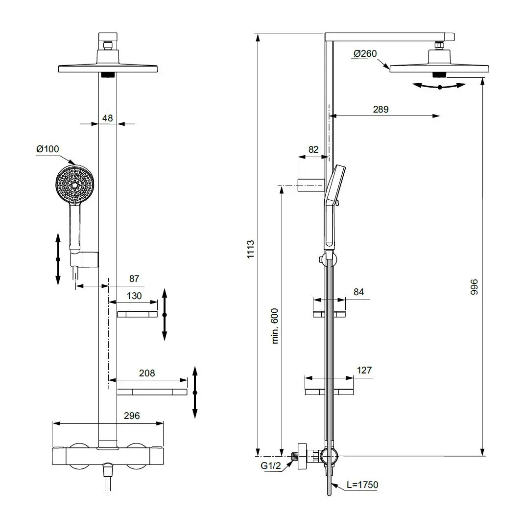 Ideal Standard ALU+ - Doucheset Met Thermostaat, Diameter 26 Cm, 2 Jets, Zijde Zwart BD583XG 2 Ideal Standard ALU+ - Doucheset Met Thermostaat, Diameter 26 Cm, 2 Jets, Zijde Zwart BD583XG - Afbeelding 2