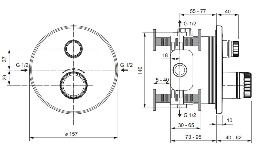 Ideal Standard CeraTherm Navigo - Inbouwthermostaat, Opbouwdeel, Chroom A7295AA 2 Ideal Standard CeraTherm Navigo - Inbouwthermostaat, Opbouwdeel, Chroom A7295AA - Afbeelding 2