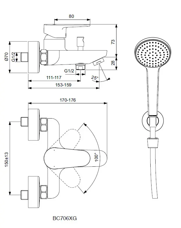 Ideal Standard Cerafine O - Badkraan Wandmontage Incl. Accessoires, Zwart BC706XG 2 Ideal Standard Cerafine O - Badkraan Wandmontage Incl. Accessoires, Zwart BC706XG - Afbeelding 2