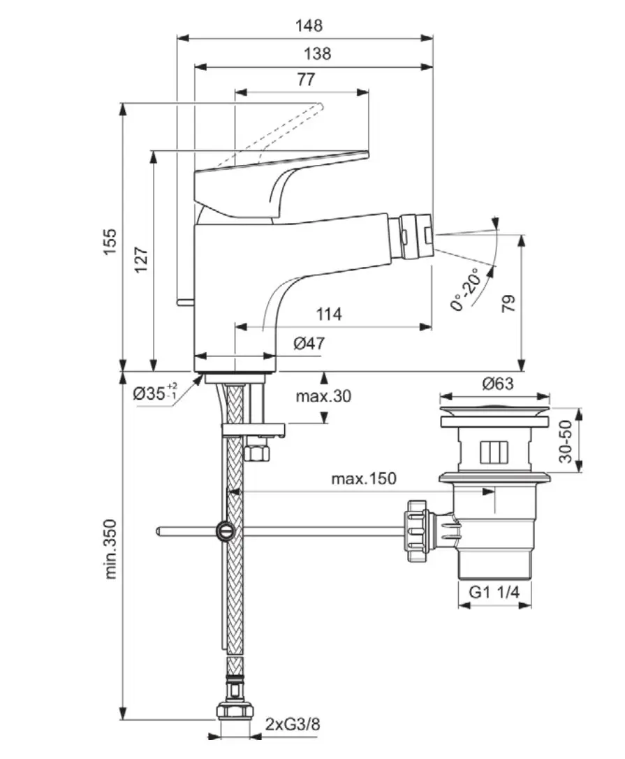 Ideal Standard Cerabase - Bidetkraan Met Waste, Chroom BC839AA 2 Ideal Standard Cerabase - Bidetkraan Met Waste, Chroom BC839AA - Afbeelding 2