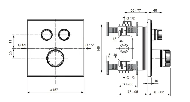 Ideal Standard CeraTherm Navigo - Inbouwthermostaat, Opbouwdeel, 2 Gebruikers, Silver Storm A7302GN 2 Ideal Standard CeraTherm Navigo - Inbouwthermostaat, Opbouwdeel, 2 Gebruikers, Silver Storm A7302GN - Afbeelding 2