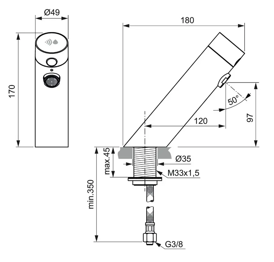 Ideal Standard SensorFlow - Elektronische Wastafelkraan Zonder Menging, Batterij Voeding, Zwart Onyx A7556B3 2 Ideal Standard SensorFlow - Elektronische Wastafelkraan Zonder Menging, Batterij Voeding, Zwart Onyx A7556B3 - Afbeelding 2
