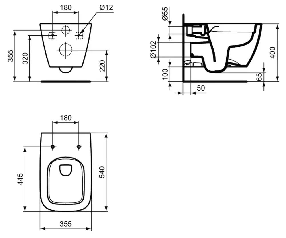 Ideal Standard I.Life B - Hangend Toilet, Achterafvoer, RimLS+, Wit T461401 2 Ideal Standard I.Life B - Hangend Toilet, Achterafvoer, RimLS+, Wit T461401 - Afbeelding 2