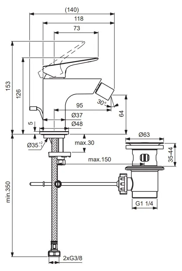 Ideal Standard Ceralife O - Bidetkraan Met Afvoer, Chroom BE112AA 2 Ideal Standard Ceralife O - Bidetkraan Met Afvoer, Chroom BE112AA - Afbeelding 2
