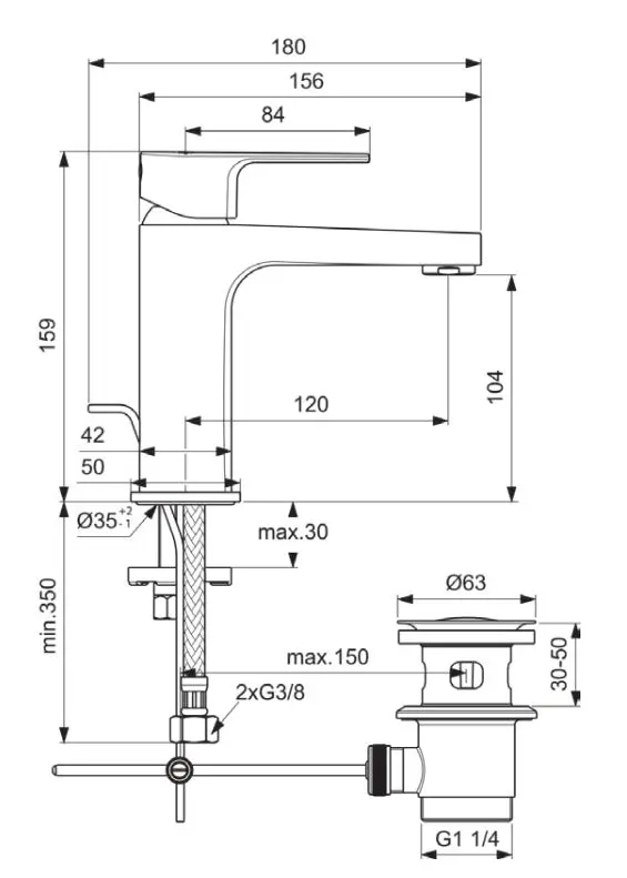 Ideal Standard Cerafine D - Wastafelkraan Met Waste, Chroom BC686AA 2 Ideal Standard Cerafine D - Wastafelkraan Met Waste, Chroom BC686AA - Afbeelding 2