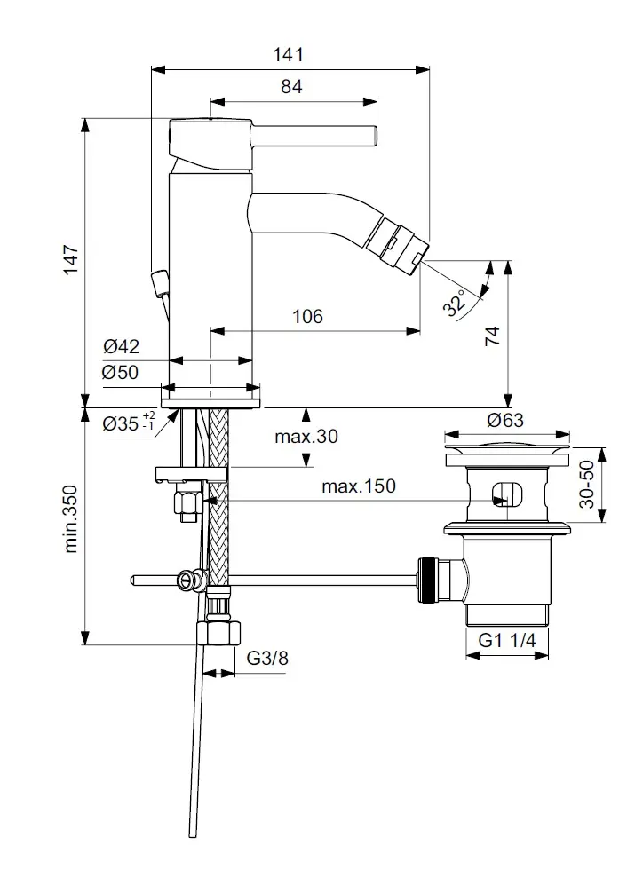 Ideal Standard CeraLine - Bidetkraan Met Waste, Zwart BC197XG 2 Ideal Standard CeraLine - Bidetkraan Met Waste, Zwart BC197XG - Afbeelding 2