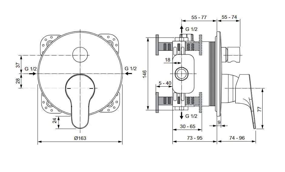Ideal Standard Cerabase - Inbouwkraan, Voor 2 Functies, Chroom A7395AA 2 Ideal Standard Cerabase - Inbouwkraan, Voor 2 Functies, Chroom A7395AA - Afbeelding 2