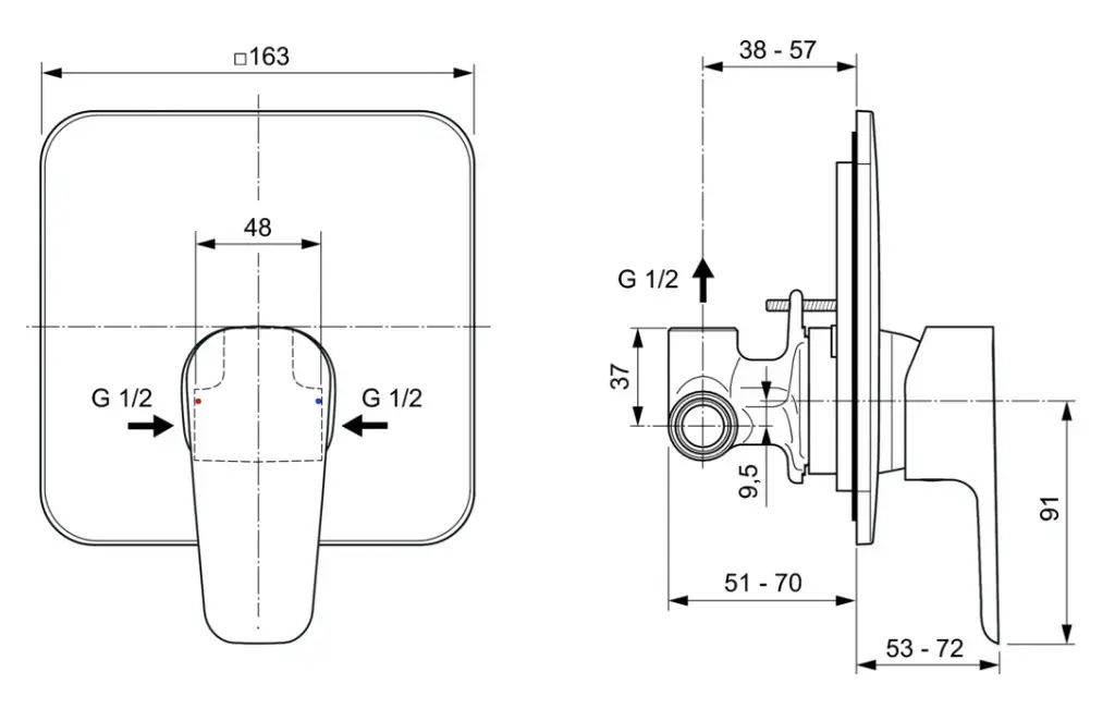 Ideal Standard Cerafine D - Inbouwkraan Met Inbouwdeel, Chroom A7188AA 2 Ideal Standard Cerafine D - Inbouwkraan Met Inbouwdeel, Chroom A7188AA - Afbeelding 2