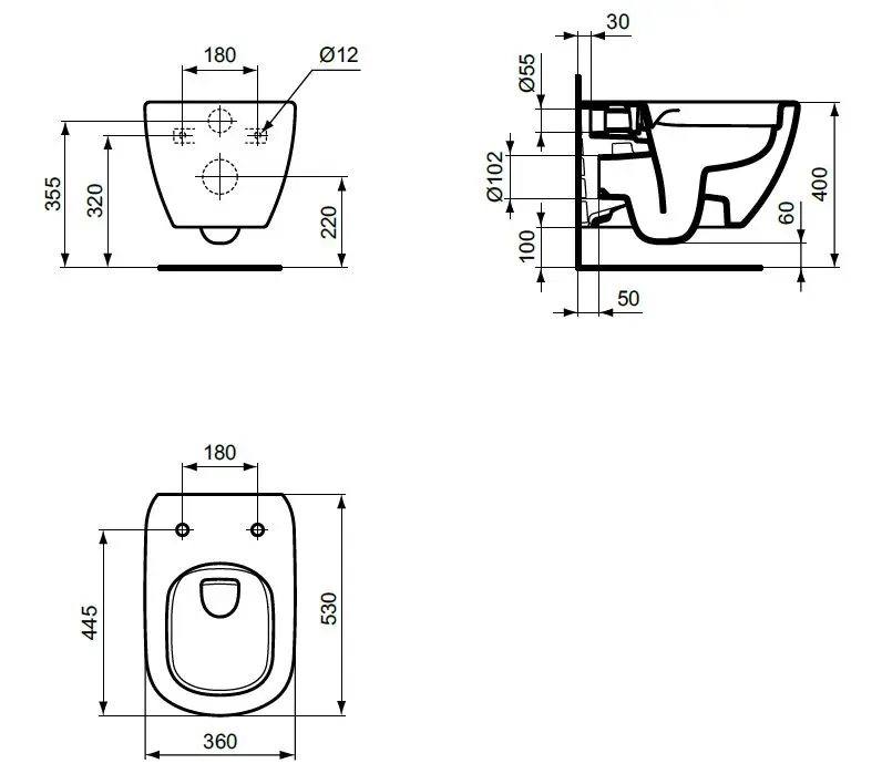 Ideal Standard Tesi - Hangend Toilet, RimLS+, Zijde Zwart T4932V3 2 Ideal Standard Tesi - Hangend Toilet, RimLS+, Zijde Zwart T4932V3 - Afbeelding 2