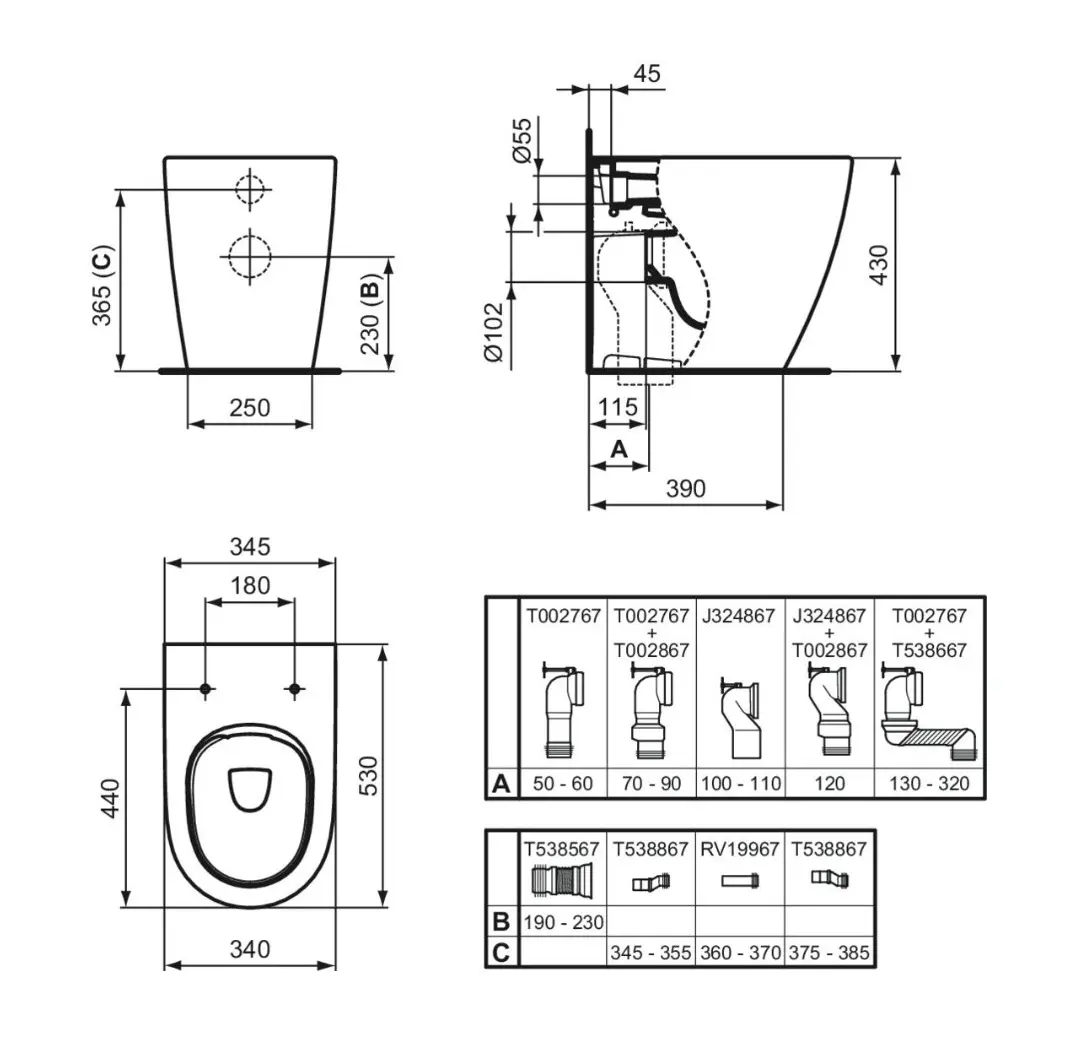 Ideal Standard I.Life O - Staande Toilet, Vario Afvoer, HydroTwist, Wit T568901 2 Ideal Standard I.Life O - Staande Toilet, Vario Afvoer, HydroTwist, Wit T568901 - Afbeelding 2