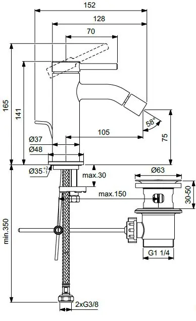 Ideal Standard Ceraline Nuovo - Bidetkraan Met Uitloop, Zijdeglans Zwart BD765XG 2 Ideal Standard Ceraline Nuovo - Bidetkraan Met Uitloop, Zijdeglans Zwart BD765XG - Afbeelding 2
