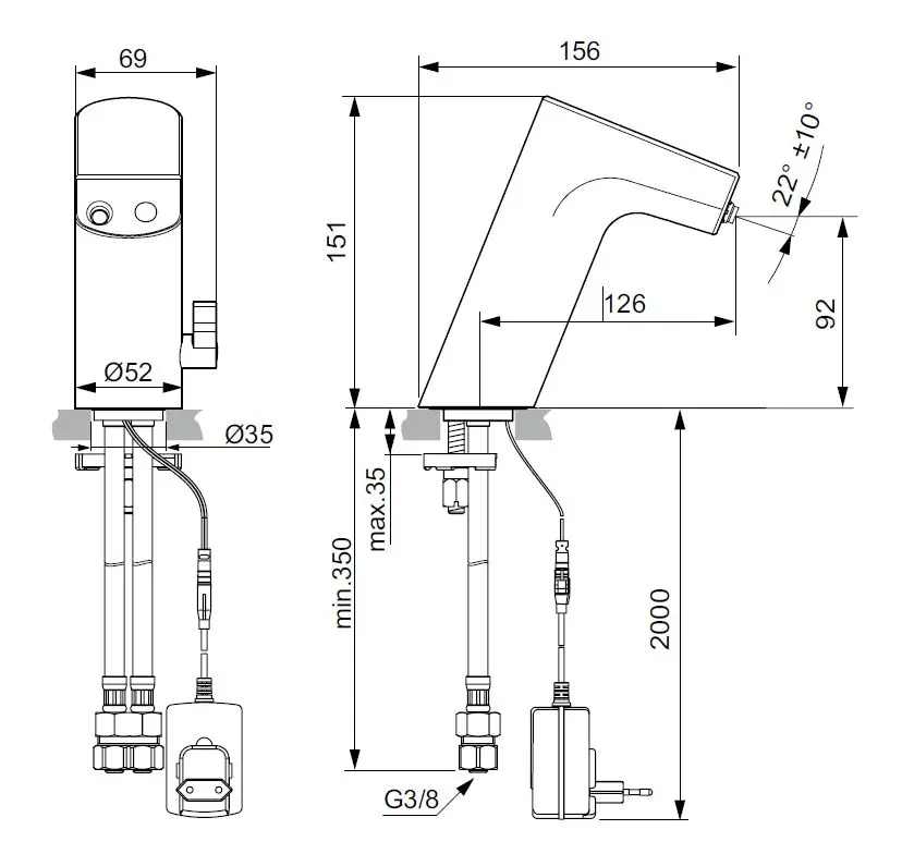 Ideal Standard Intelliflow - Elektronische Wastafelkraan, Netvoeding, Chroom A7856AA 2 Ideal Standard Intelliflow - Elektronische Wastafelkraan, Netvoeding, Chroom A7856AA - Afbeelding 2