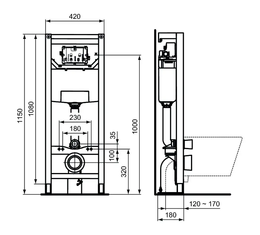 Ideal Standard ProSys - Inbouwspoelreservoir 120 M F Voor Hangend Toilet R015467 2 Ideal Standard ProSys - Inbouwspoelreservoir 120 M F Voor Hangend Toilet R015467 - Afbeelding 2