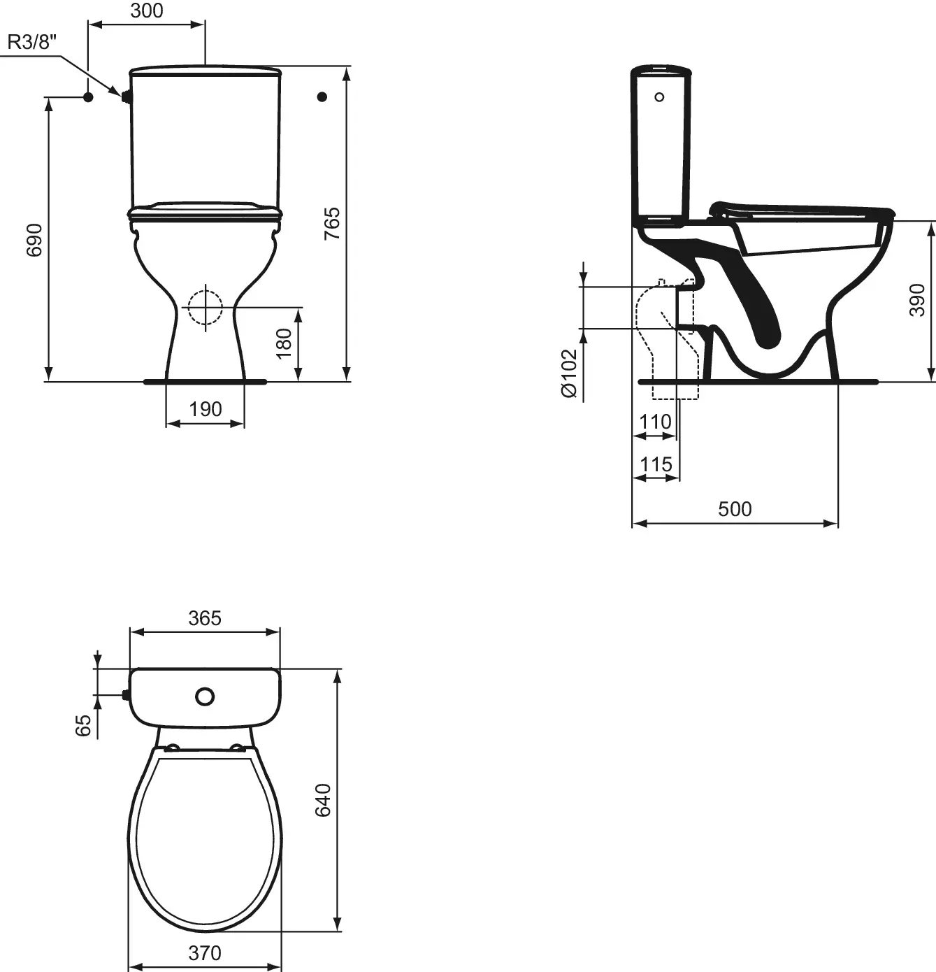 Ideal Standard Alpha - Toilet-combinatie Met Zitting, Vario-afvoer, Zij-inlaat, Wit W333401 2 Ideal Standard Alpha - Toilet-combinatie Met Zitting, Vario-afvoer, Zij-inlaat, Wit W333401 - Afbeelding 2