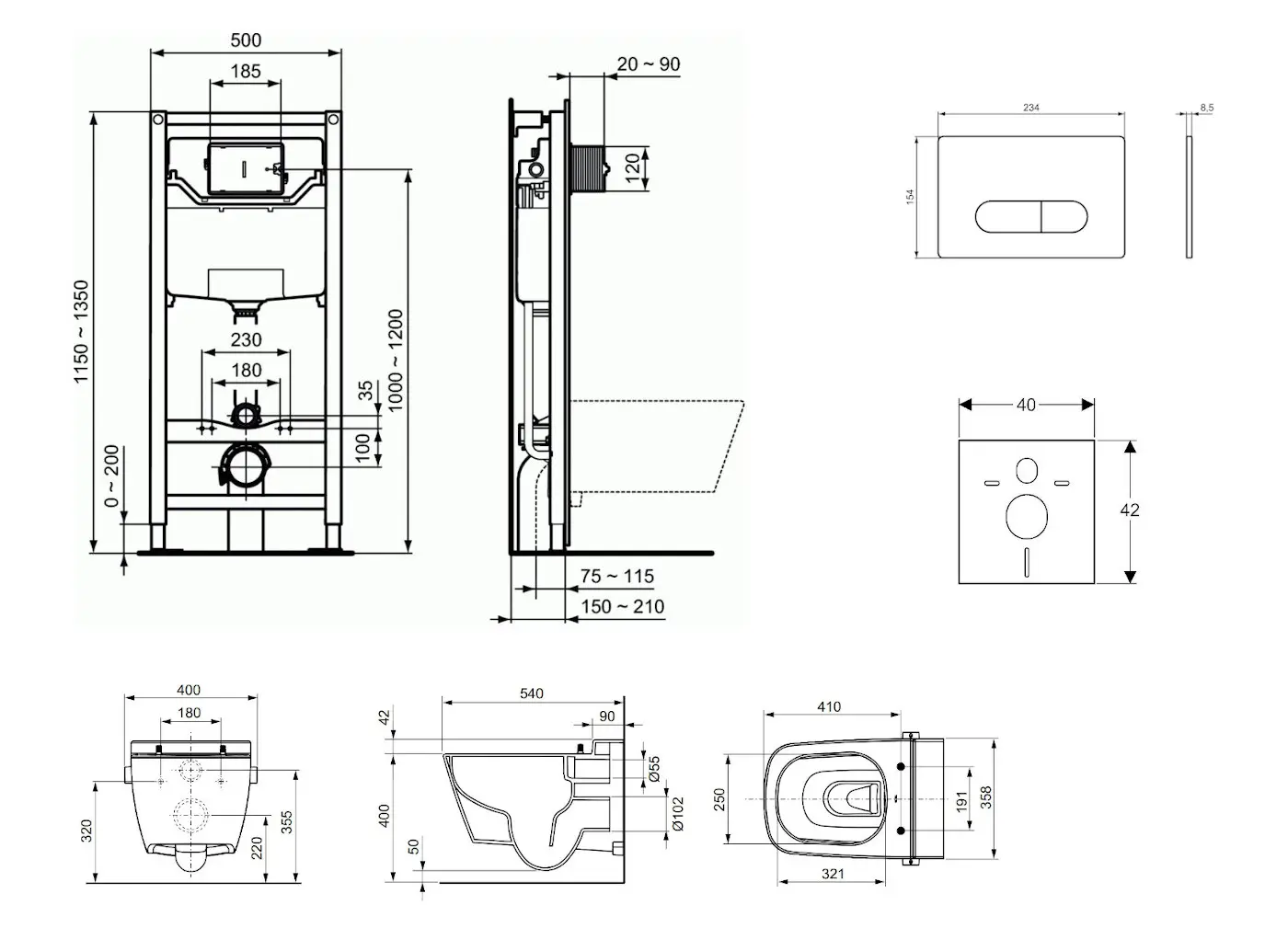 Ideal Standard ProSys - Toiletset- Inbouwreservoir, Douche-WC, WC-zitting TECEone, Oleas M1 Bedieningsplaat, Rimless, SoftClose, Wit ProSys120M SP58 2 Ideal Standard ProSys - Toiletset- Inbouwreservoir, Douche-WC, WC-zitting TECEone, Oleas M1 Bedieningsplaat, Rimless, SoftClose, Wit ProSys120M SP58 - Afbeelding 2