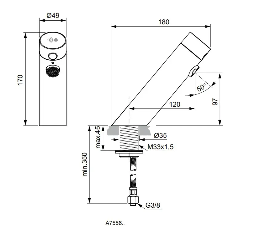 Ideal Standard SensorFlow - Electronische Wandkraan, Zonder Menging, Batterijvoeding, Zijdeachtig Zwart A7556XG 2 Ideal Standard SensorFlow - Electronische Wandkraan, Zonder Menging, Batterijvoeding, Zijdeachtig Zwart A7556XG - Afbeelding 2