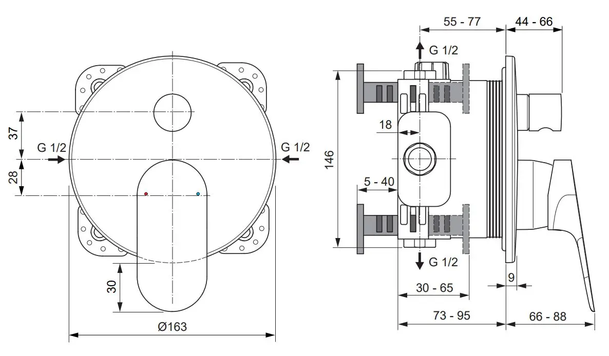 Ideal Standard Ceralife O - Inbouwkraan, Voor 2 Functies, Chroom BE025AA 2 Ideal Standard Ceralife O - Inbouwkraan, Voor 2 Functies, Chroom BE025AA - Afbeelding 2