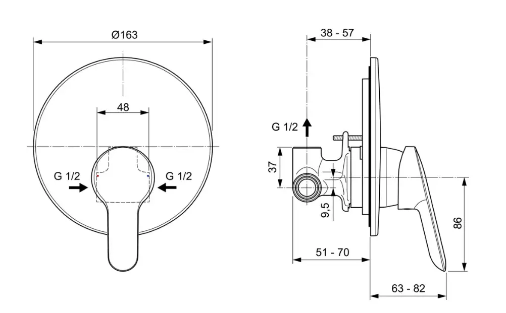 Ideal Standard Alpha - Inbouwkraan Met Inbouwdeel, Chroom A7184AA 2 Ideal Standard Alpha - Inbouwkraan Met Inbouwdeel, Chroom A7184AA - Afbeelding 2