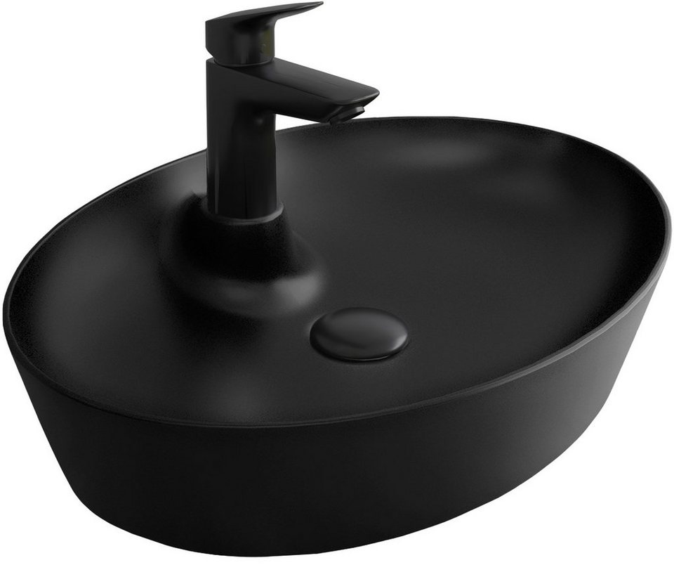 sanitino -sanitino alpenberger aufsatzwaschbecken schwarz matt gaeste wc waschbecken oval waschschale 1 tlg handwaschbecken ohne ueberlauf pflegeleicht mit nano beschichtung hahnloch fuer armatur